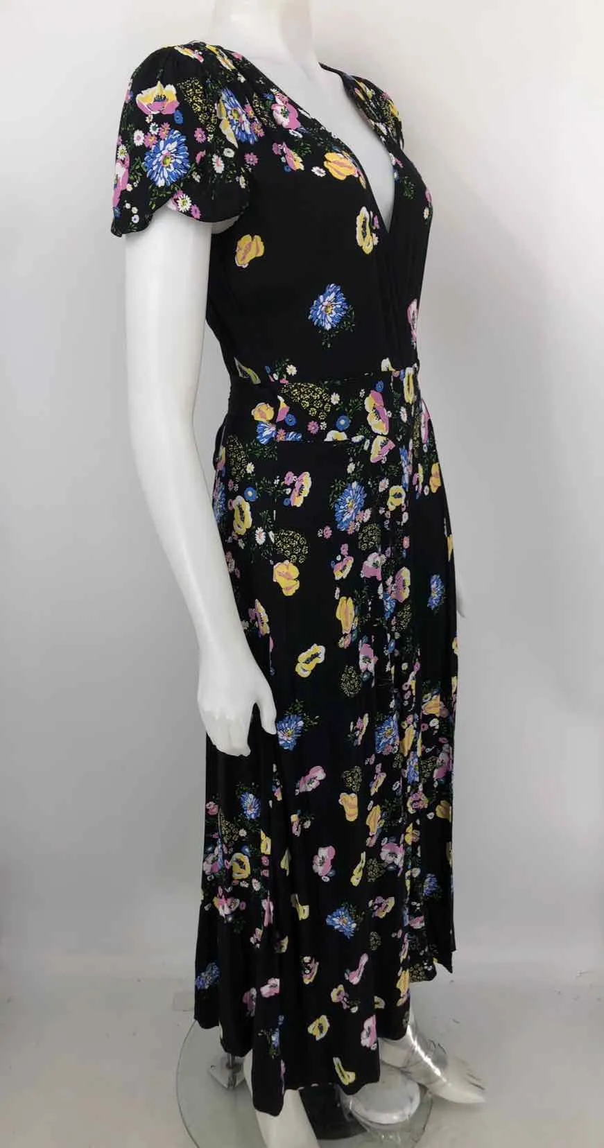 FREE PEOPLE Black Purple Multi Floral Print Wrap Size SMALL (S) Dress