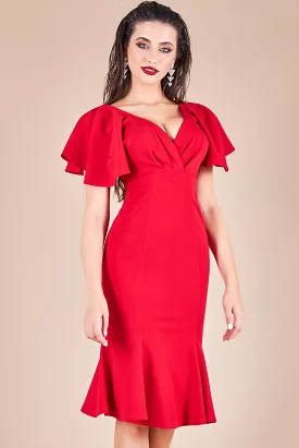 Goddiva Flared Sleeve Front Wrap Midi Dress