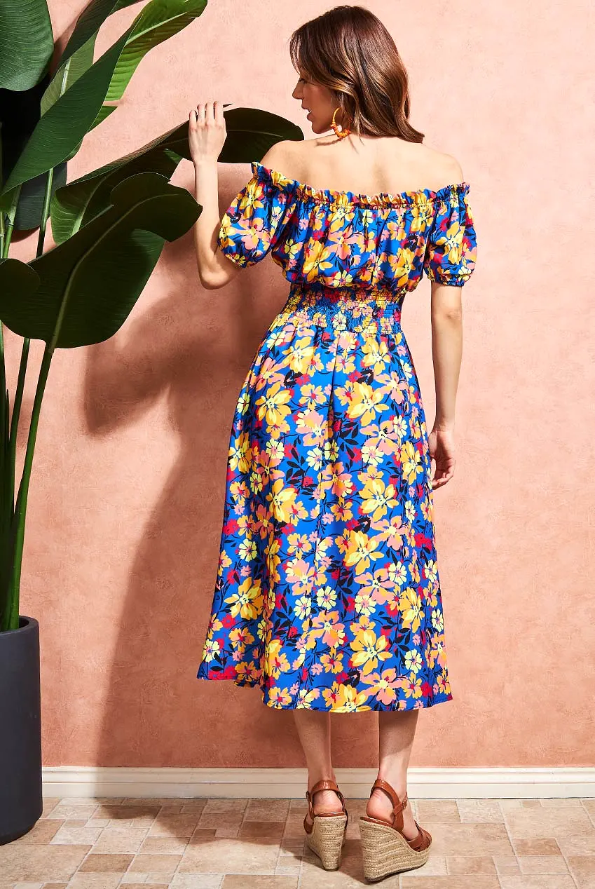 Goddiva Off The Shoulder Floral Midi Dress