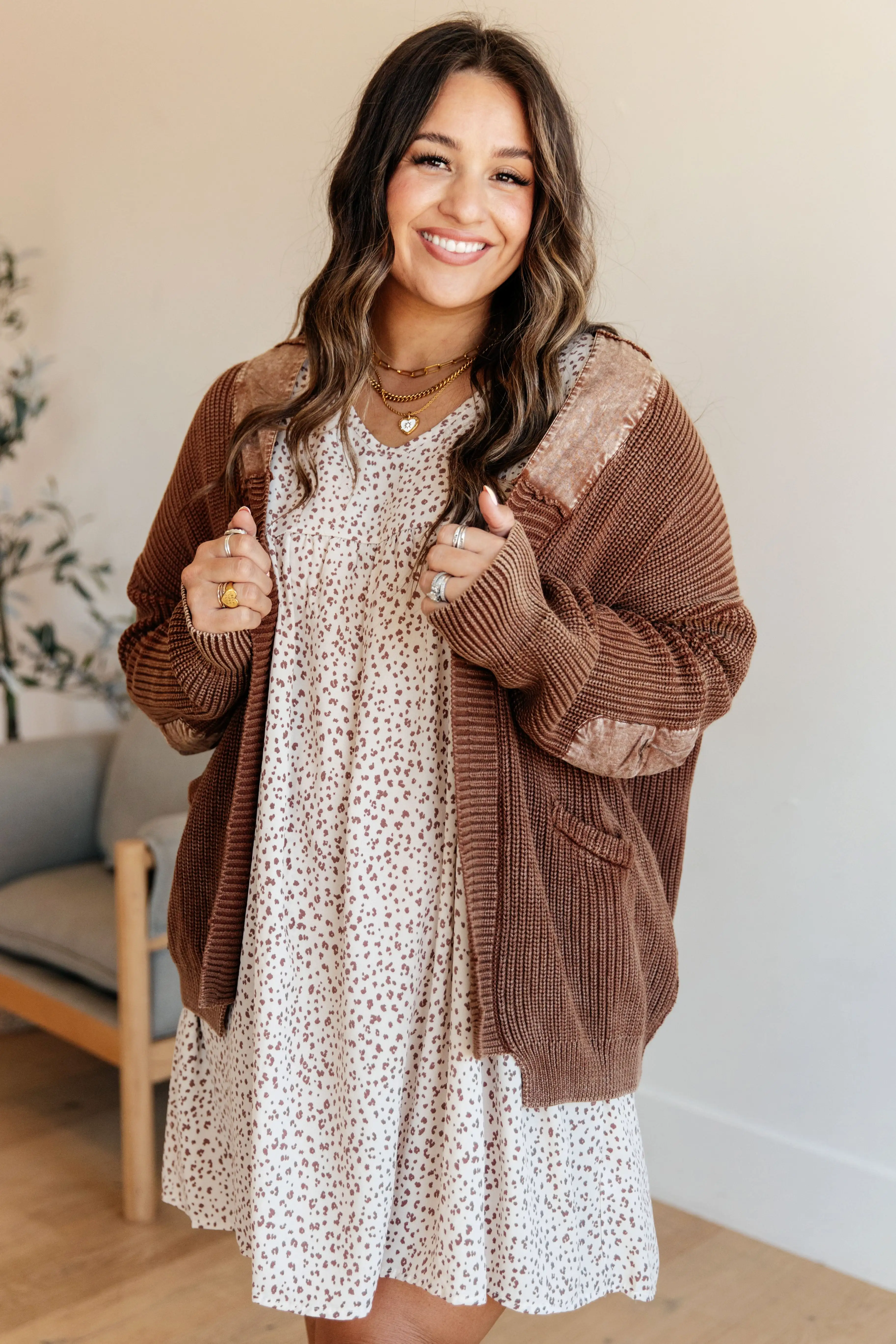 Going to the Library Brown Sweater Knit Cardigan