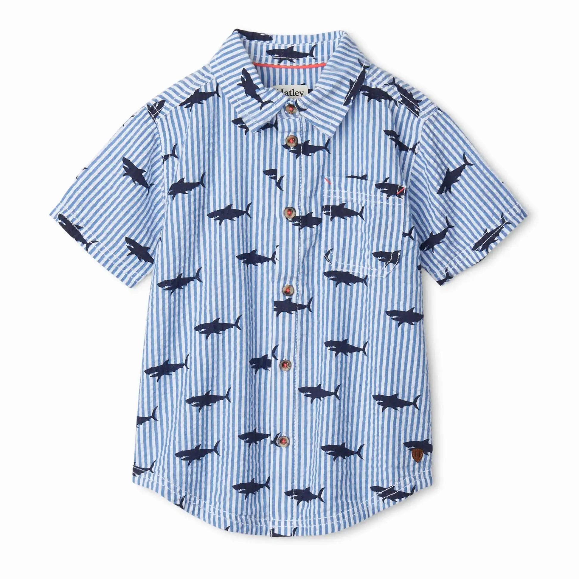 Hatley Seersucker Shark S/S Button Down Shirt