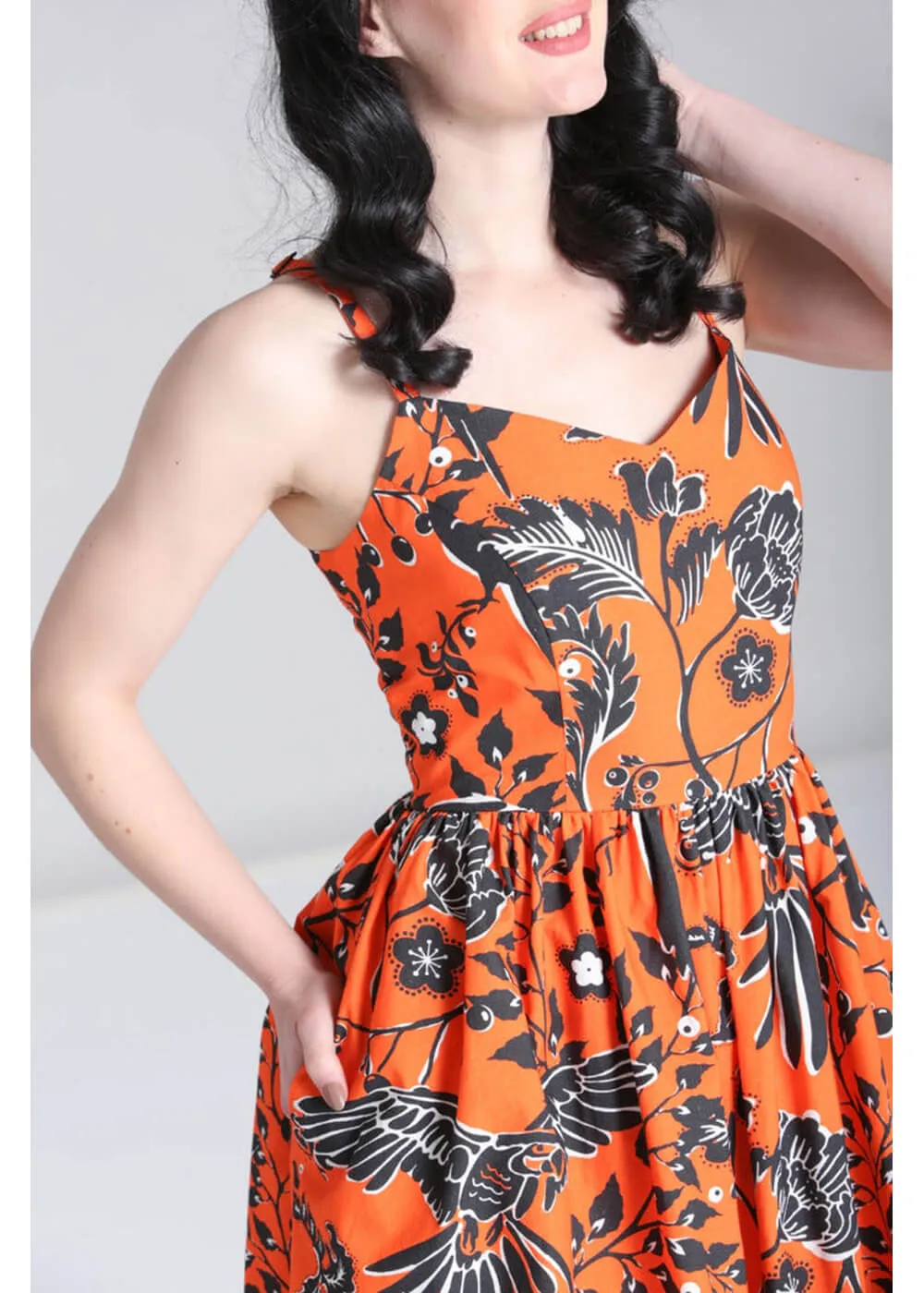 Hell Bunny Rio Parrots 50's Swing Dress Orange