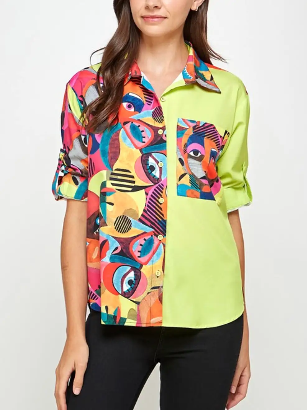 JJ1780 Color block bottom down shirt