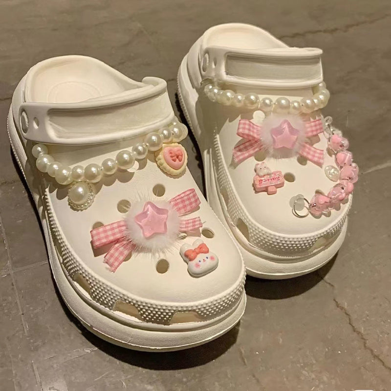 Kawaii Pearl Bow Hole Shoes - Kimi