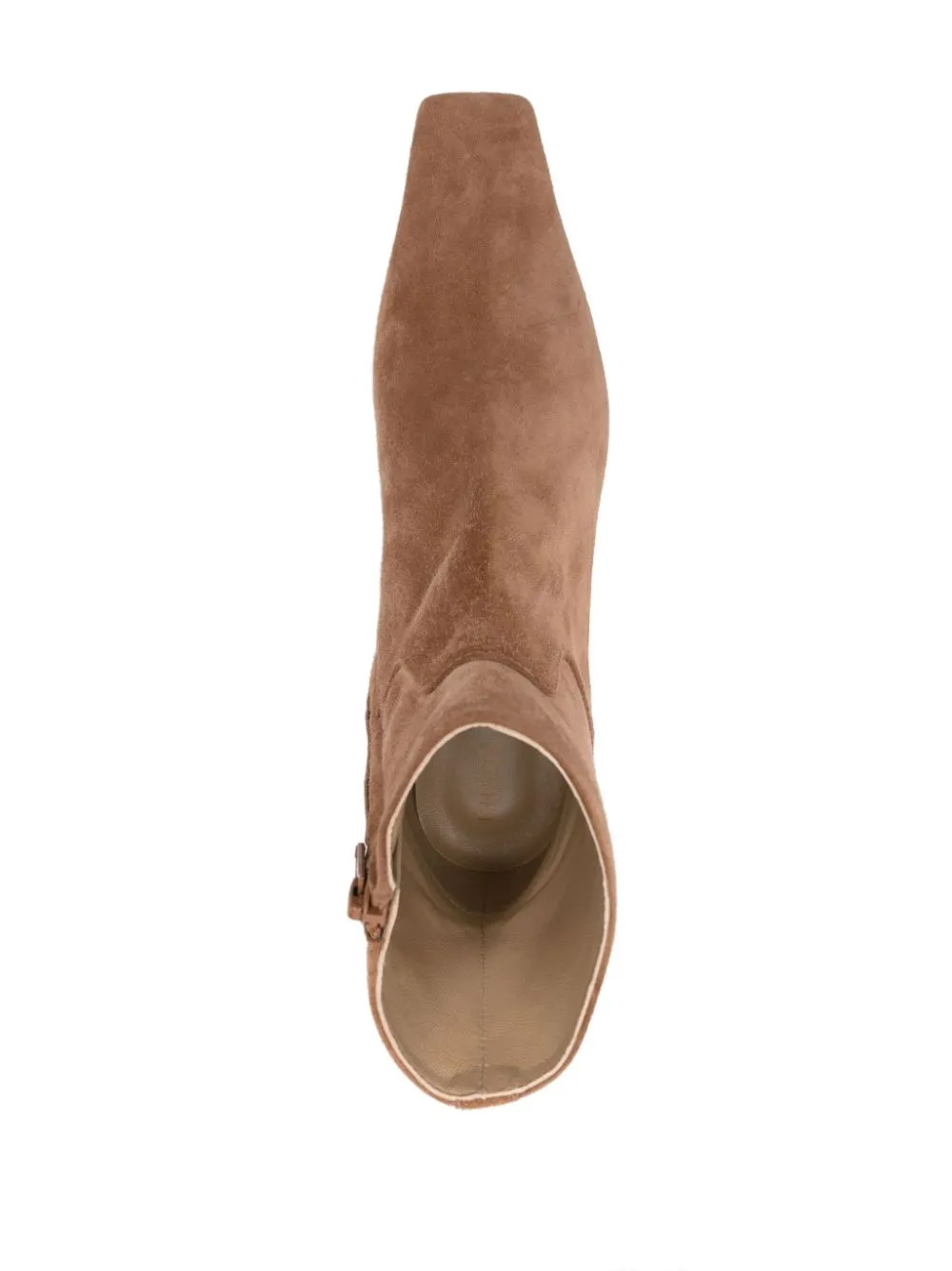 KHAITE Elegant Camel Square Toe Suede Boots