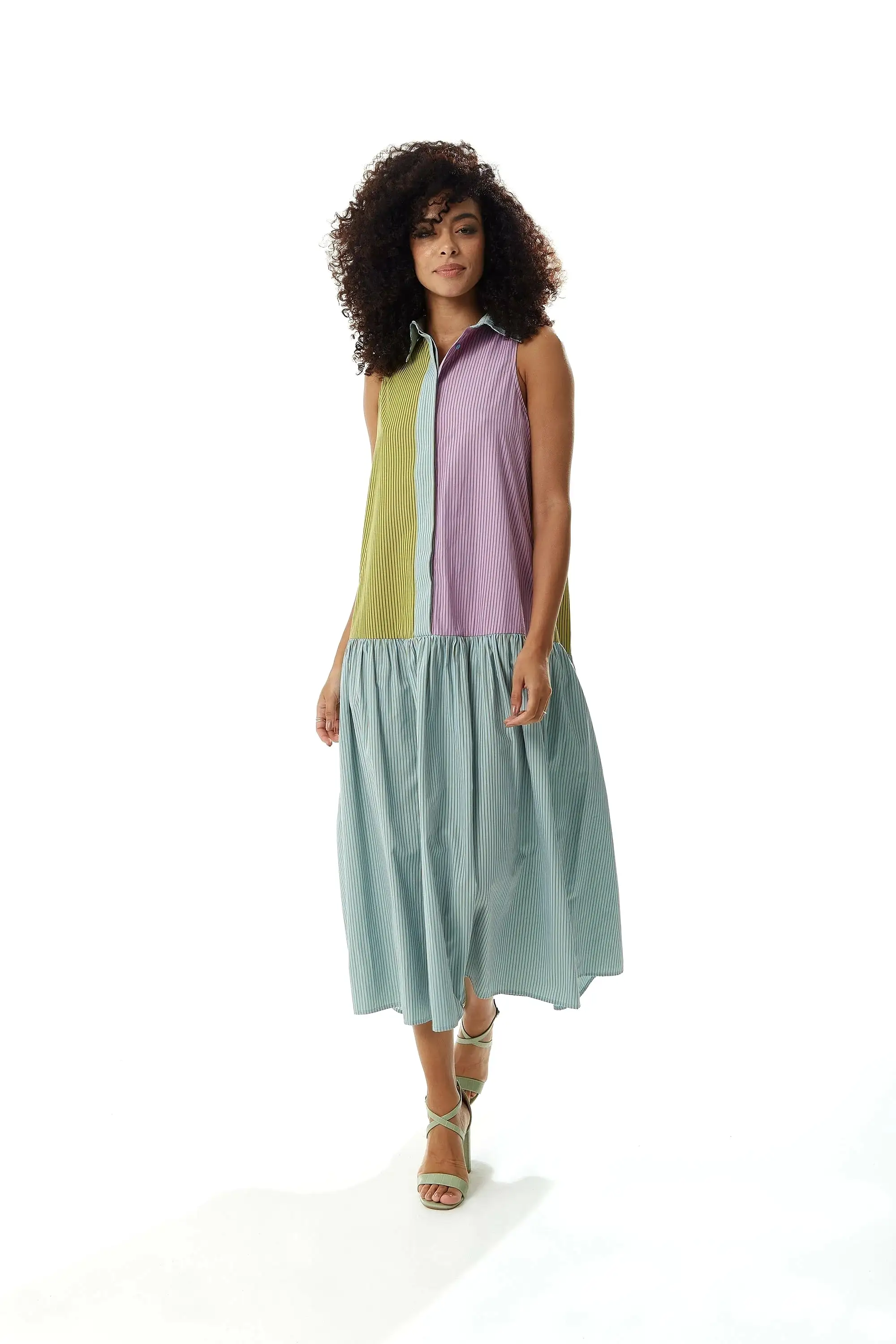 Liquorish Button Up Front Midi Dress In Contrast Colours