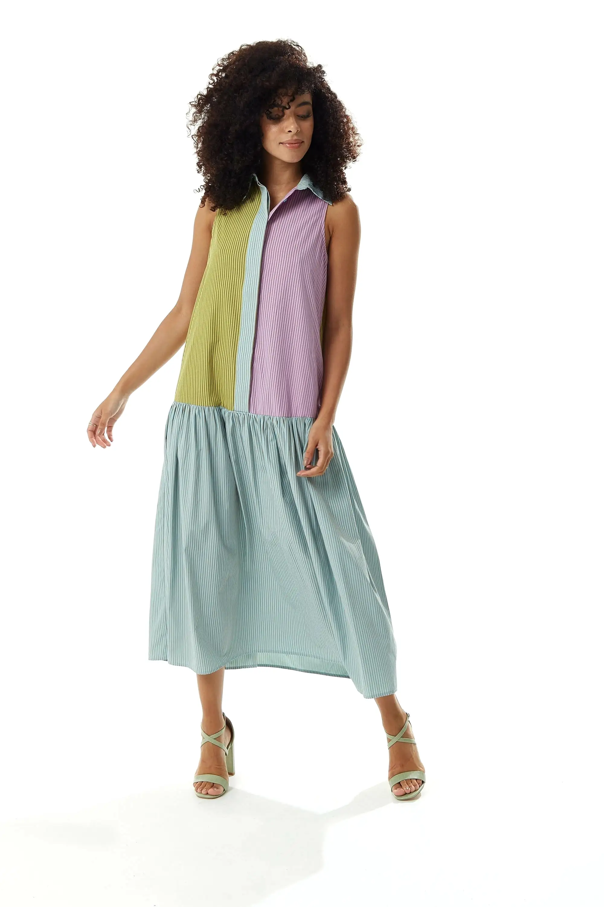 Liquorish Button Up Front Midi Dress In Contrast Colours