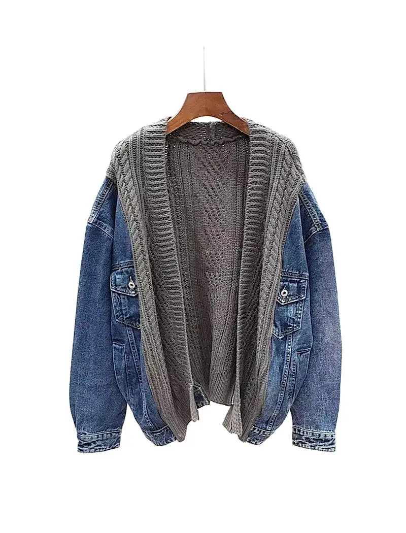 Long Sleeve Knit Blue Denim Jacket