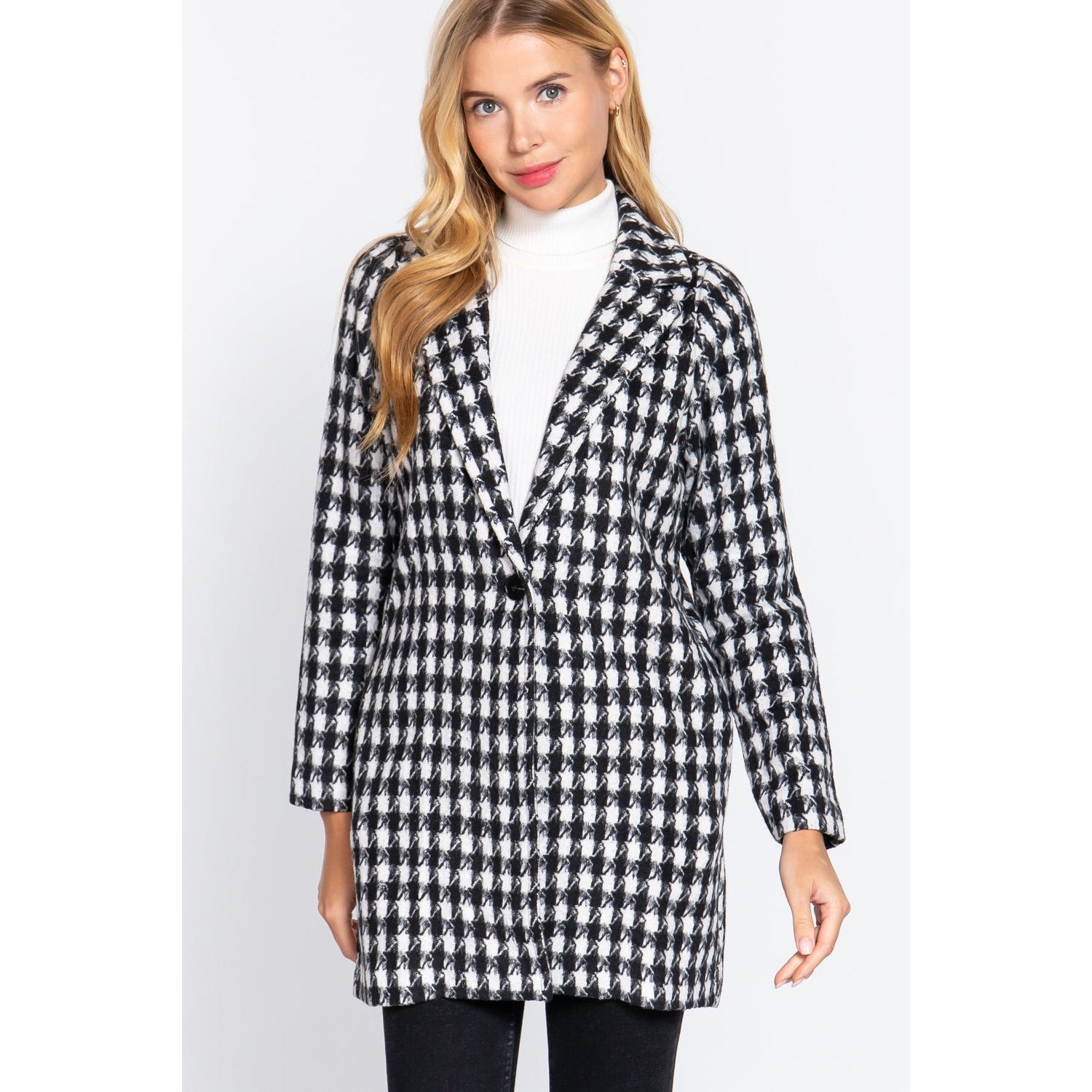 Long Slv One Button Jacquard Jacket