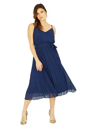 Mela London Navy Pleated Strappy Midi Dress