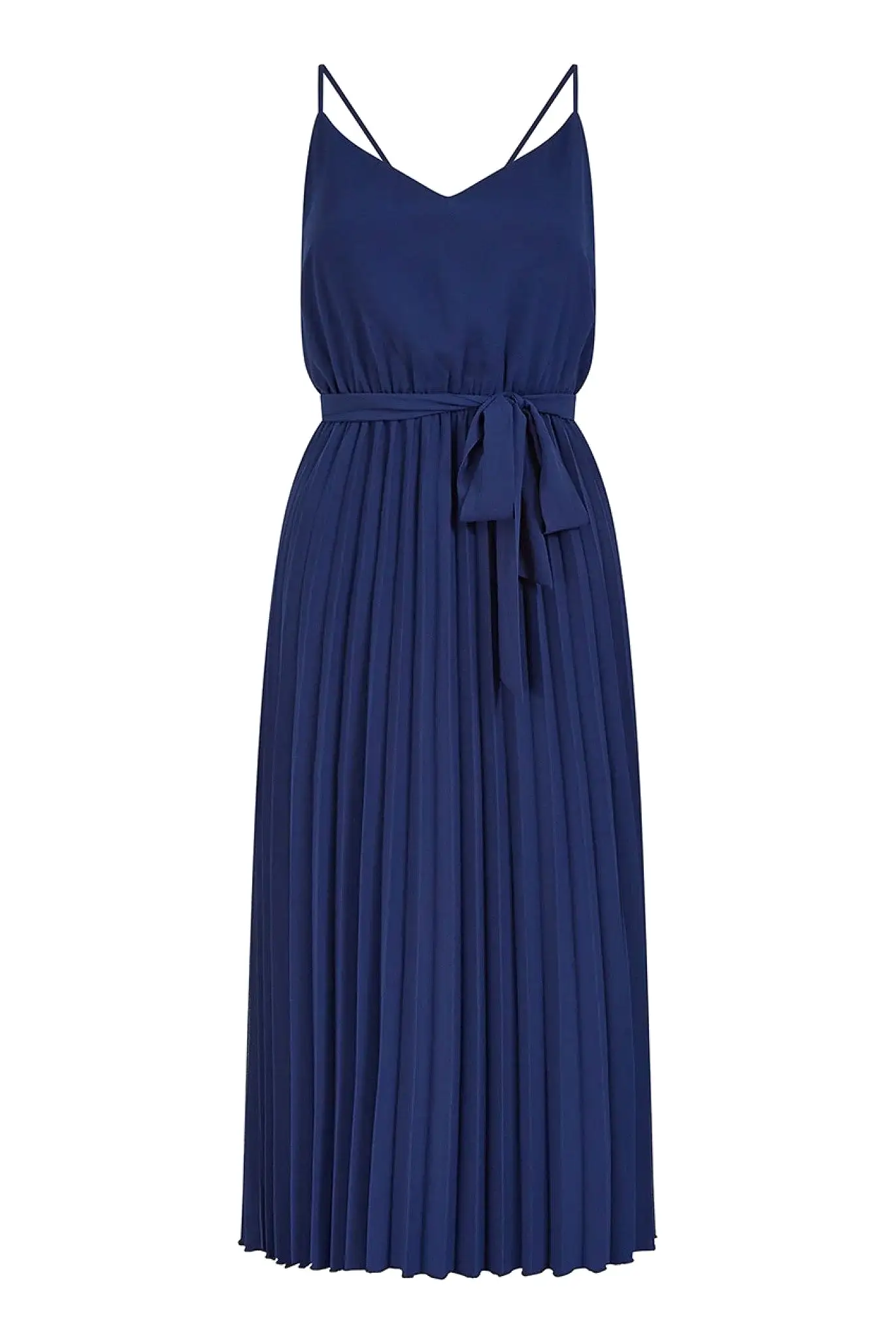 Mela London Navy Pleated Strappy Midi Dress