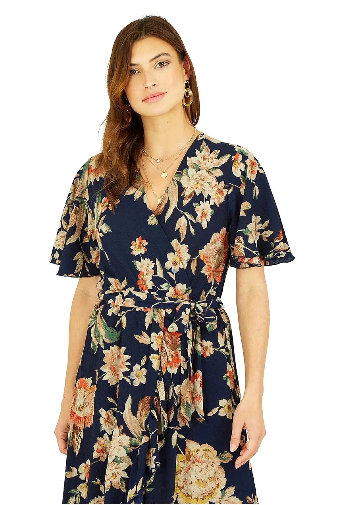 Mela London Navy Winter Floral Wrap Midi Dress