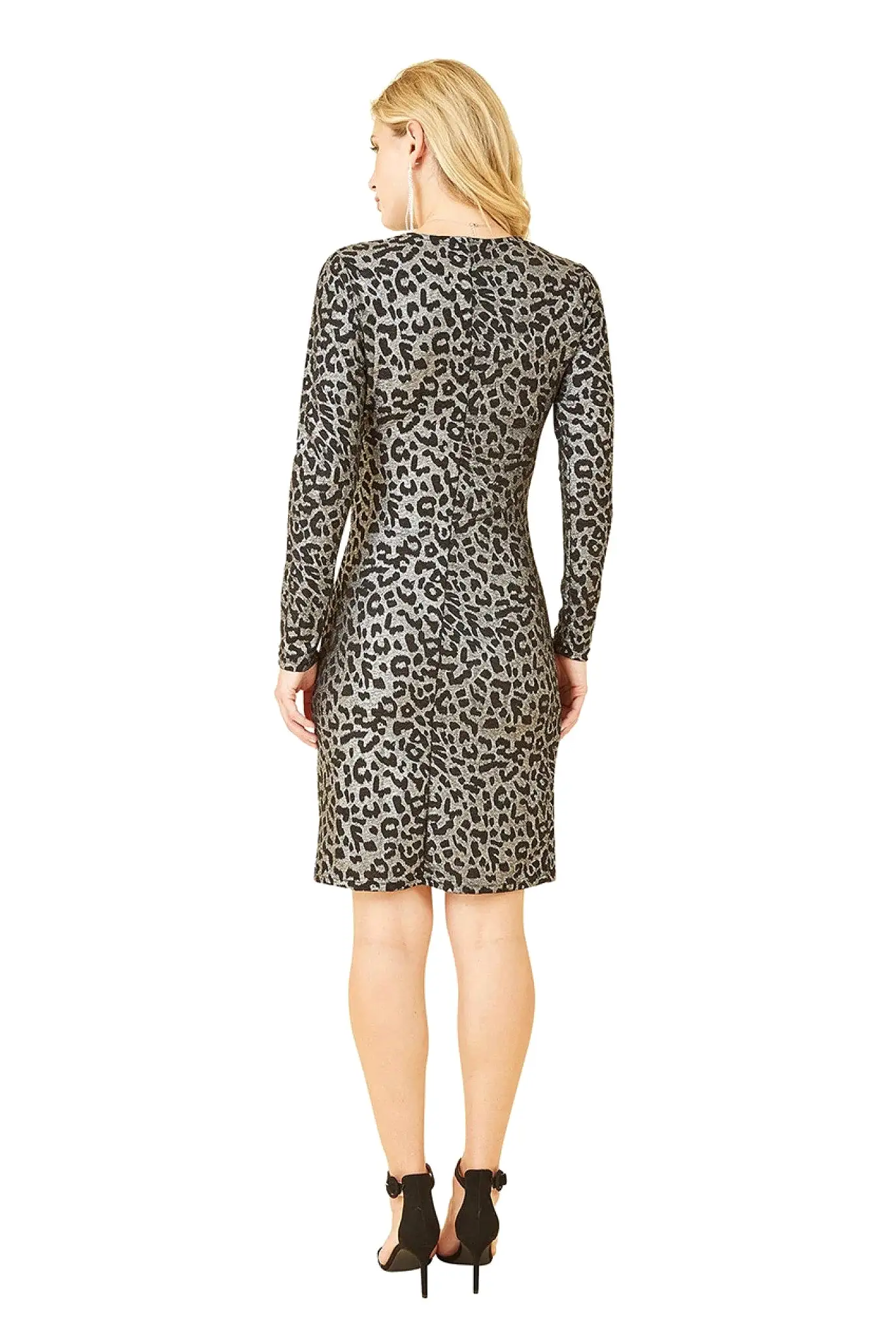 Mela London Silver Leopard Print Bodycon Midi Dress