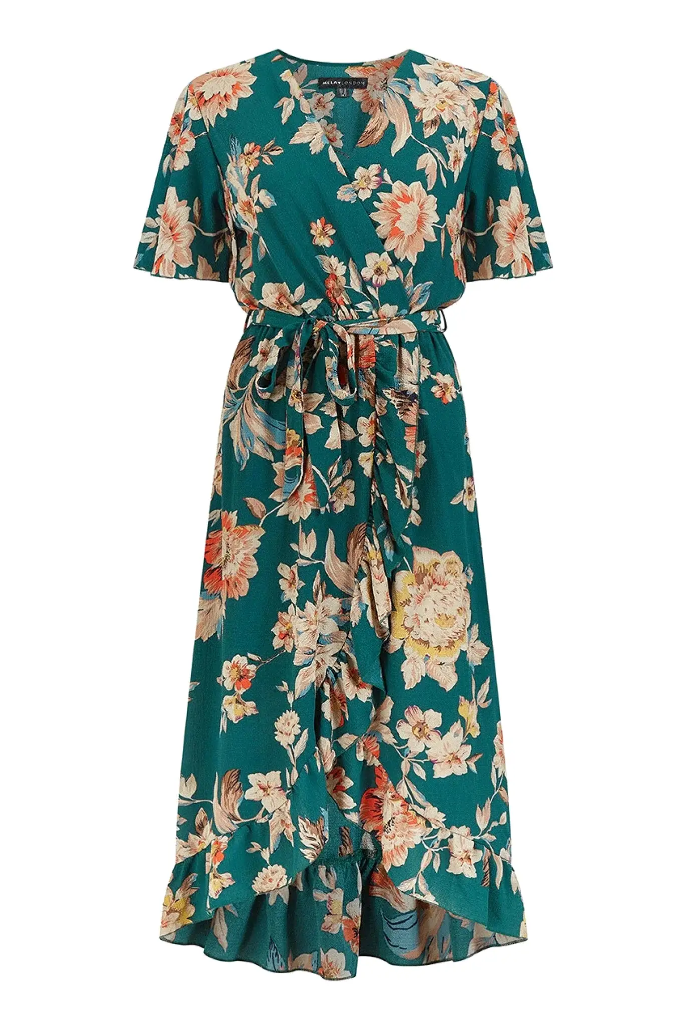 Mela London Teal Winter Floral Wrap Midi Dress