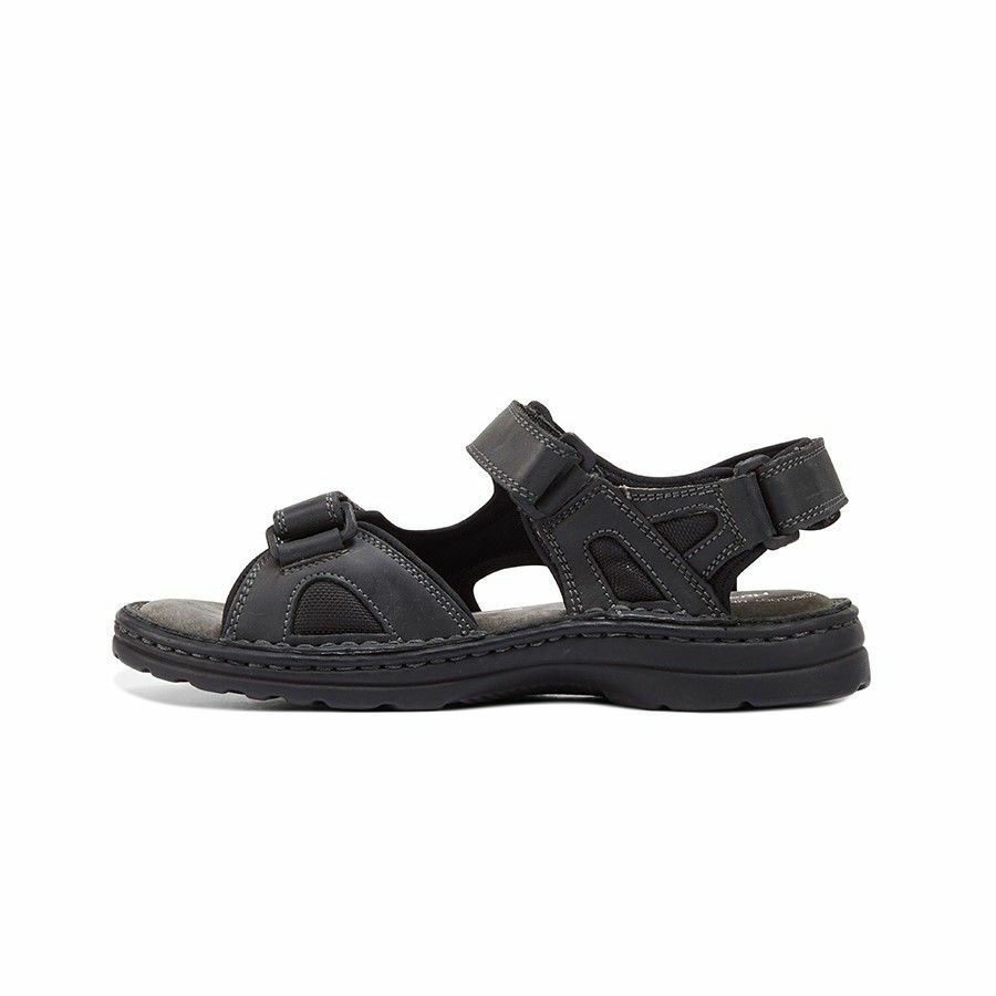 Mens Hush Puppies Simmer Black Sandals Leather Shoes