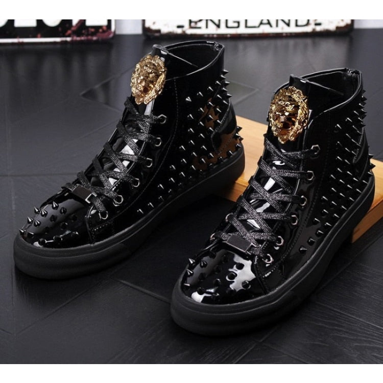 Men's Solid Pattern Rivet Waterproof Slip-On High-top Massage Boat Shoes