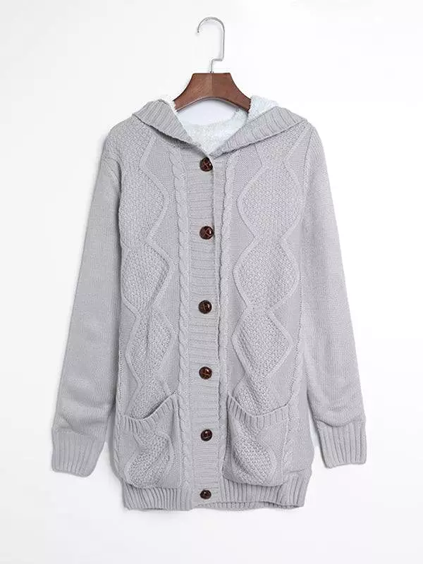 Mid-Length Hooded Cardigan Sweater