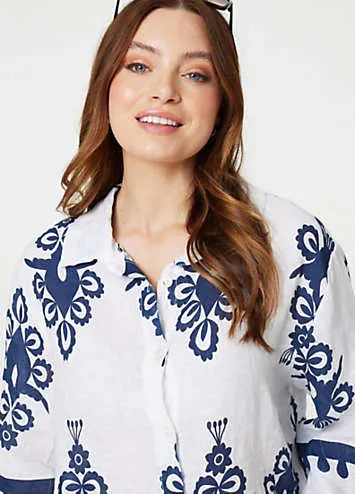 Multi Navy Printed Oversized Button Down Shirt by Izabel London | Look Again