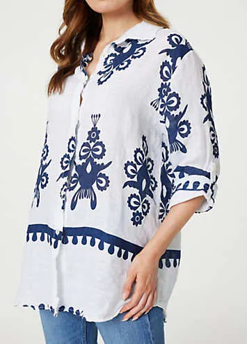 Multi Navy Printed Oversized Button Down Shirt by Izabel London | Look Again