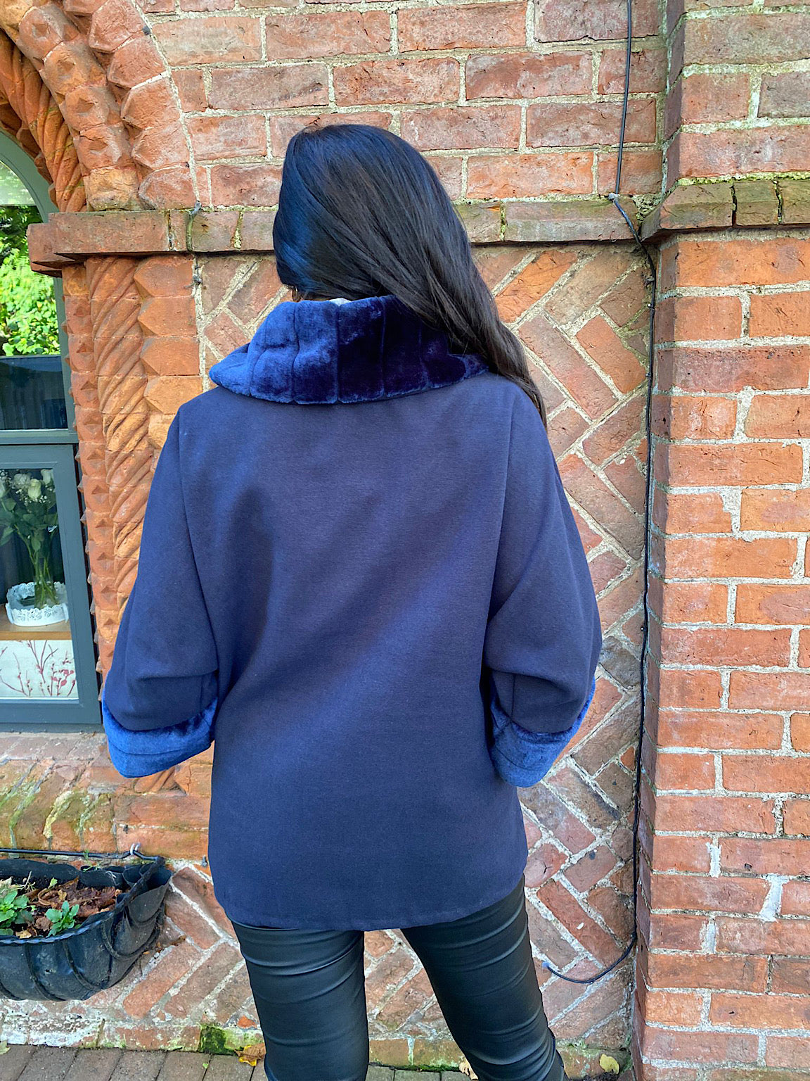 Navy Faux Fur Trim Coat Devon