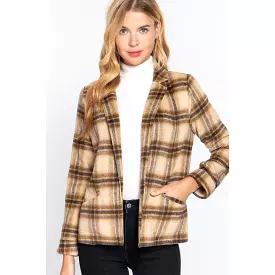 Notched Collar Plaid Jacket