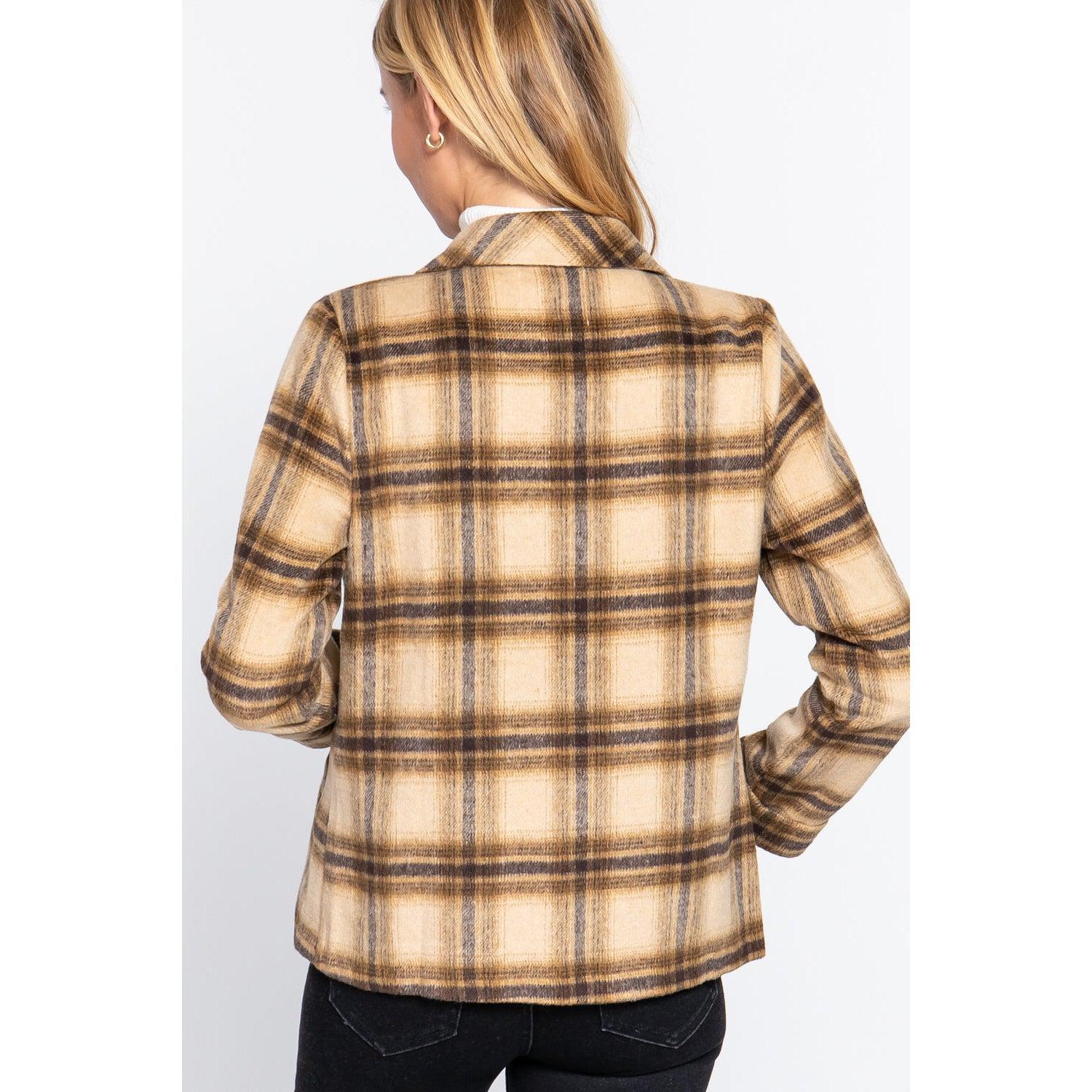 Notched Collar Plaid Jacket