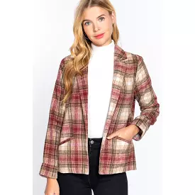 Notched Collar Plaid Jacket