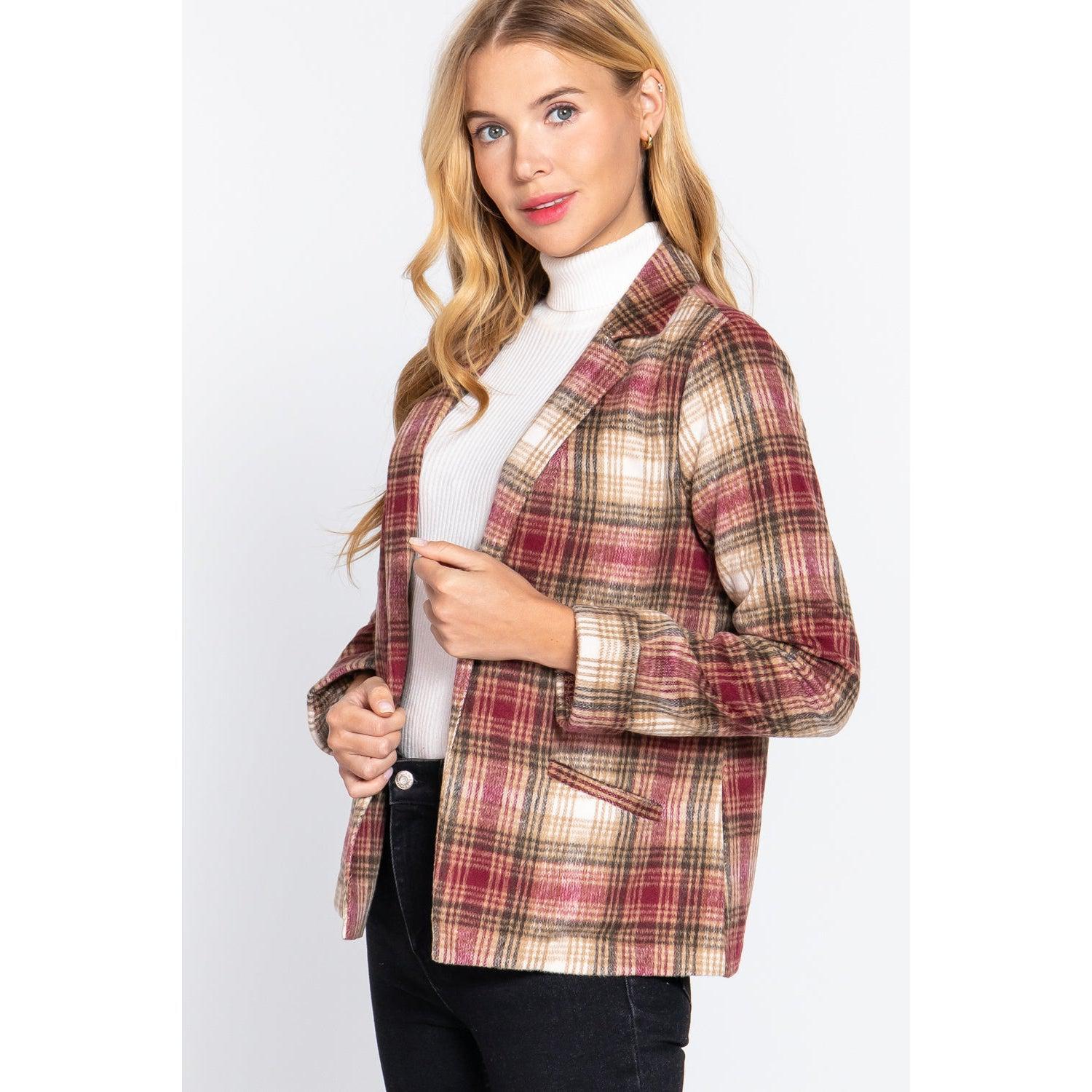 Notched Collar Plaid Jacket