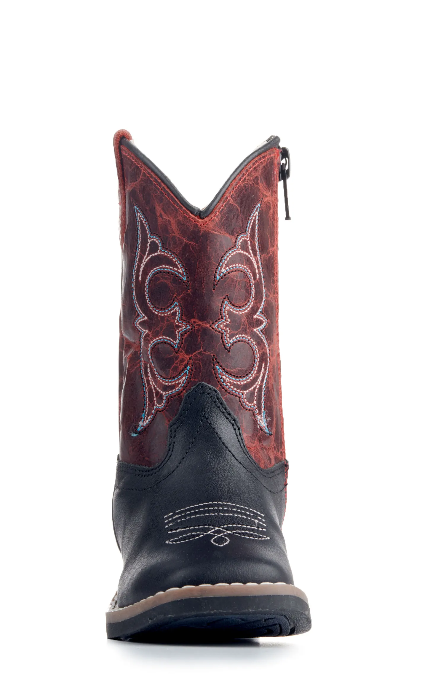 Old West Toddler Black and Burnt Red Wide Square Toe Cowboy Boots