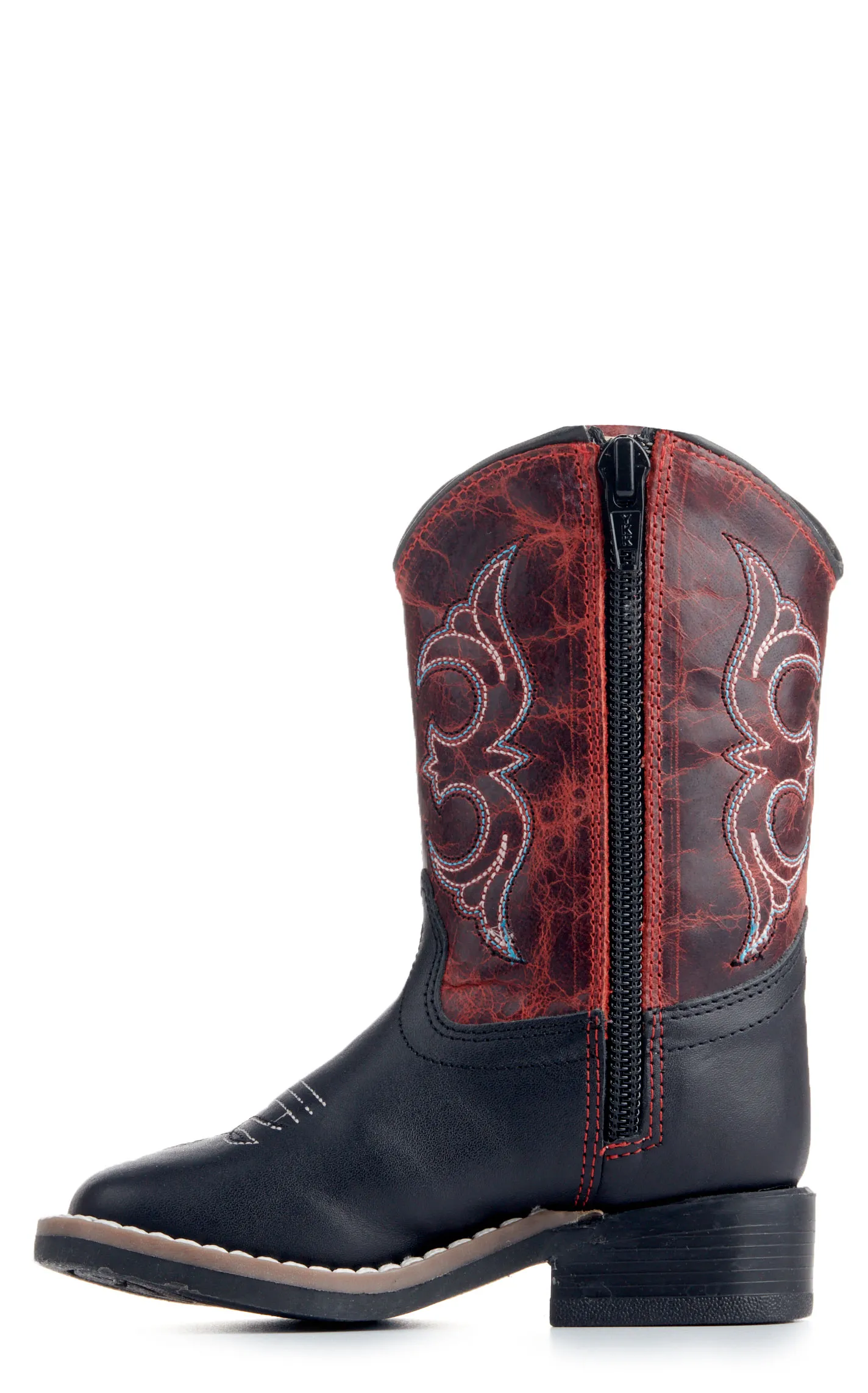 Old West Toddler Black and Burnt Red Wide Square Toe Cowboy Boots