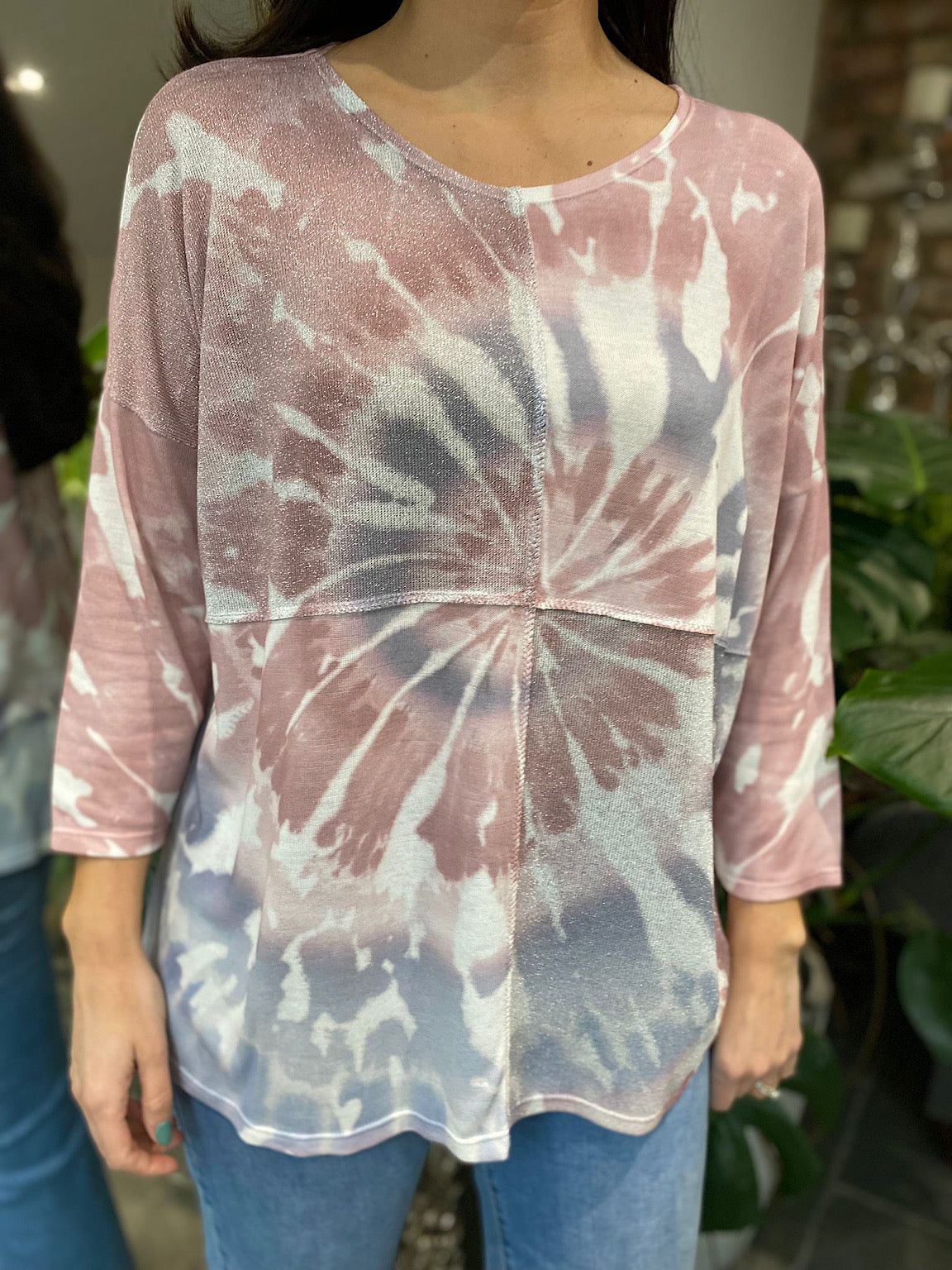 Pink Tie Dye Shimmer Panel Top Hallie