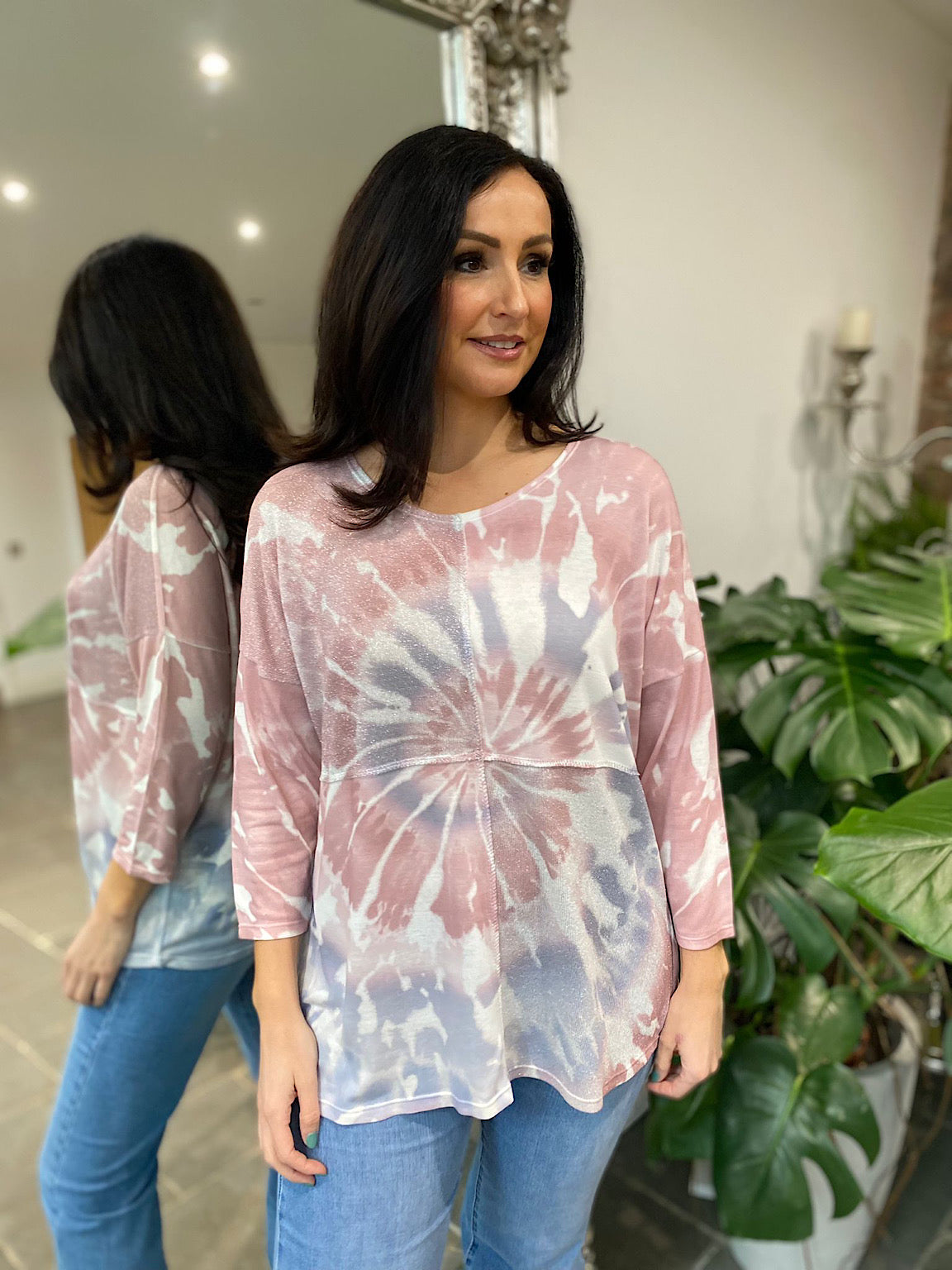 Pink Tie Dye Shimmer Panel Top Hallie