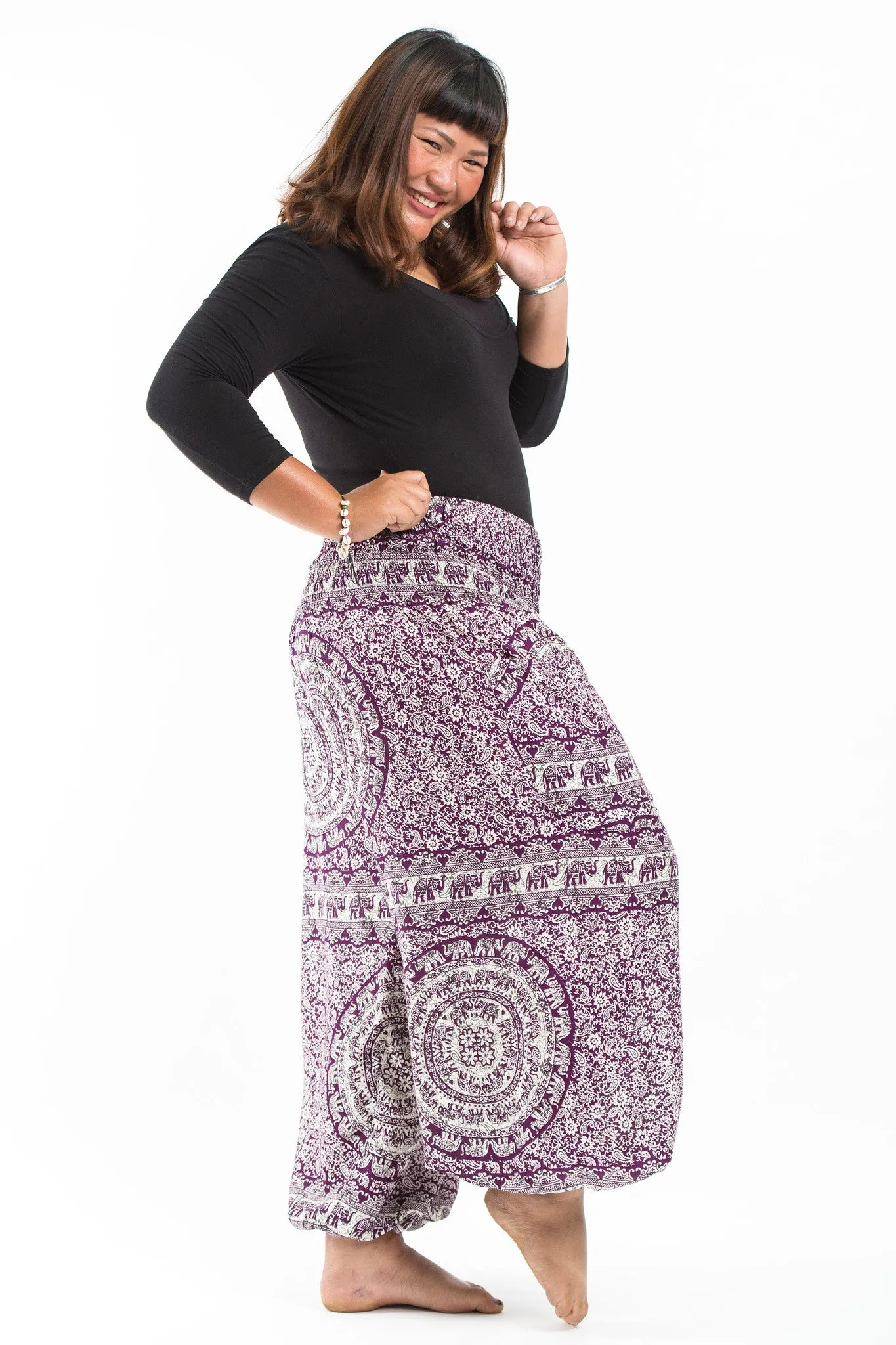 Plus Size Paisley Elephant Women's Elephant Pants in Purple