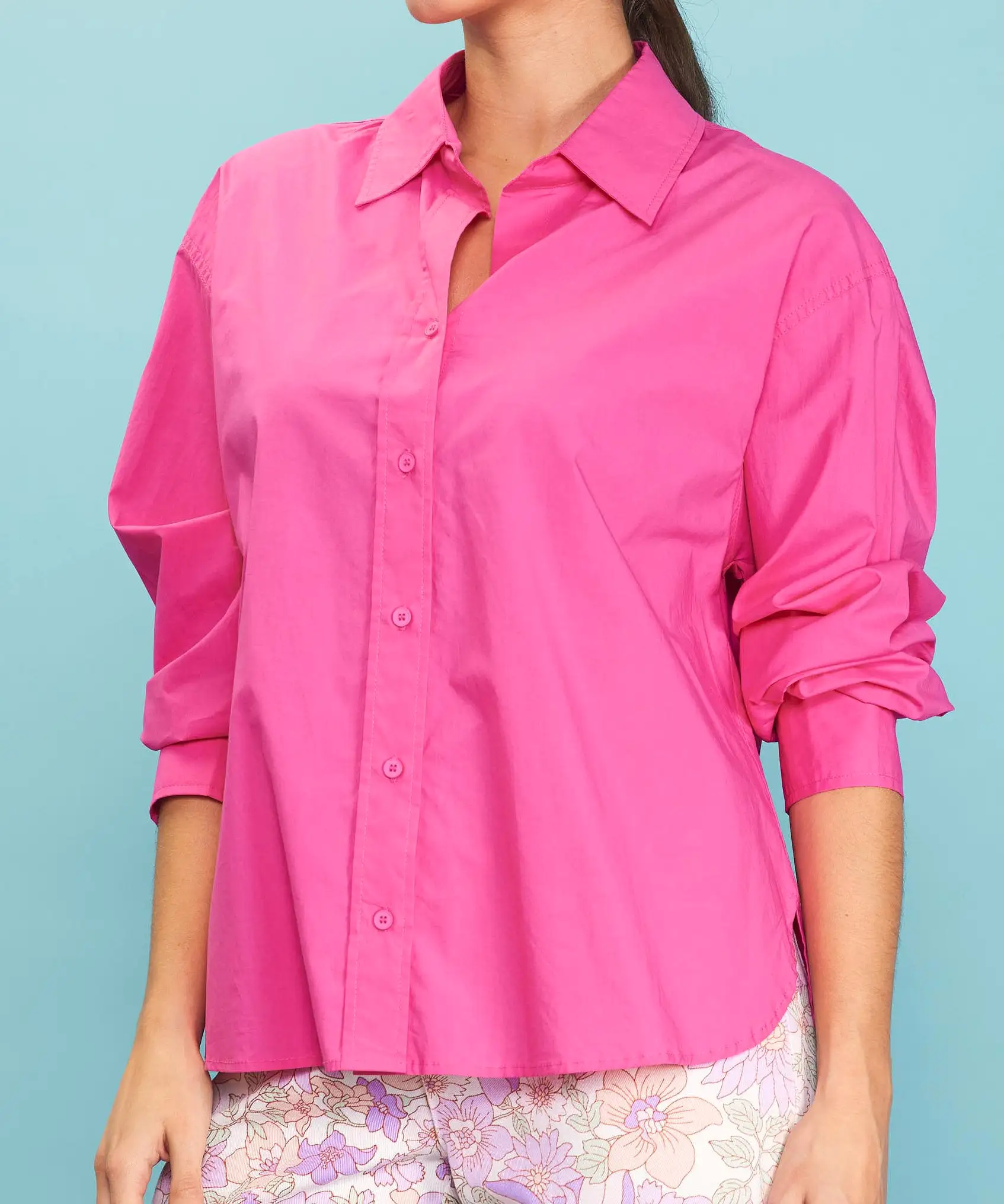 Poplin Button Down Shirt - Flamingo