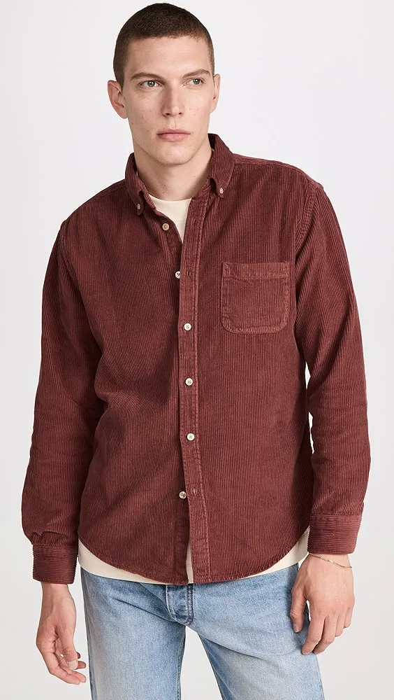 Portuguese Flannel   Lobo Bordeaux Corduroy Button Down Shirt 