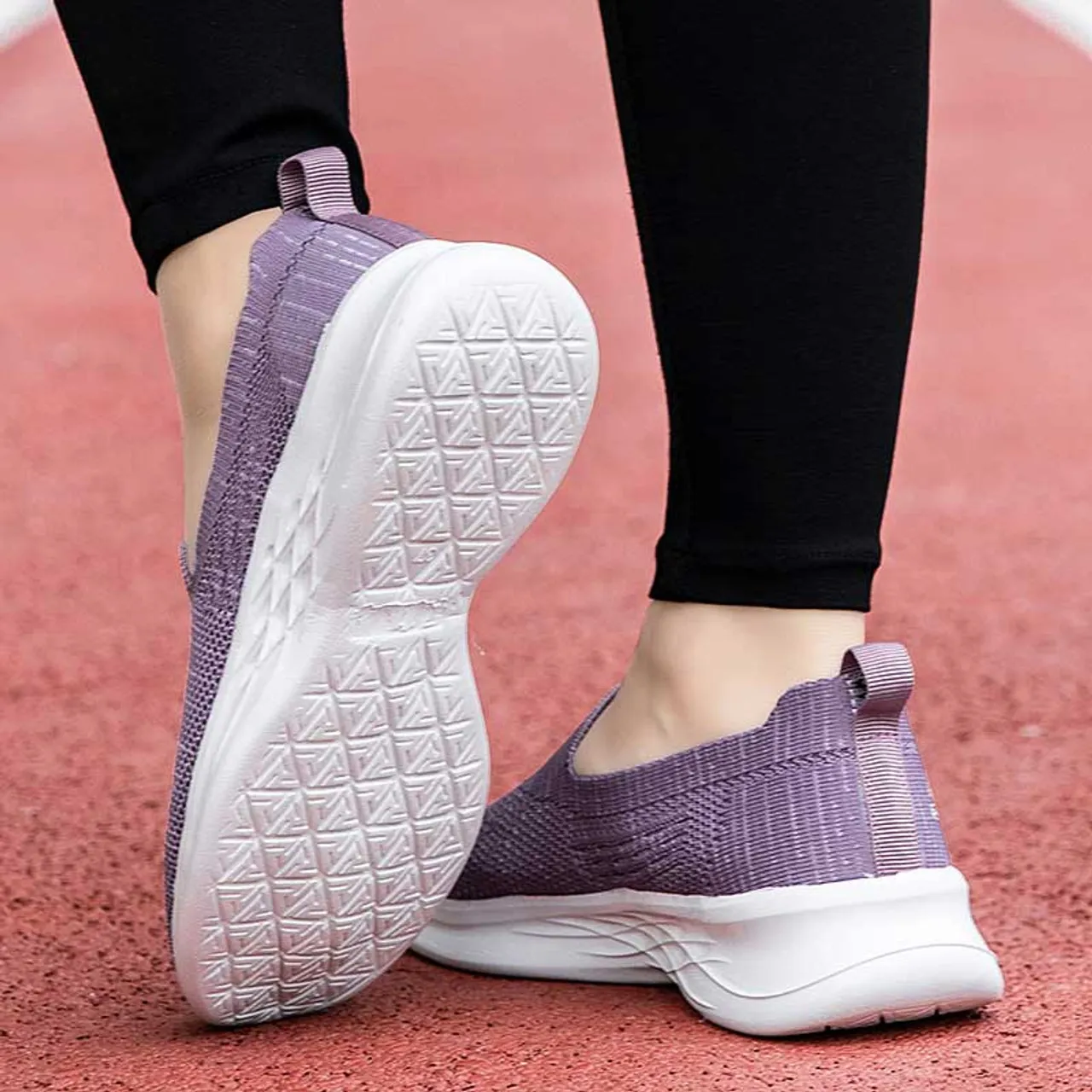 Purple flyknit stripe texture slip on shoe sneaker