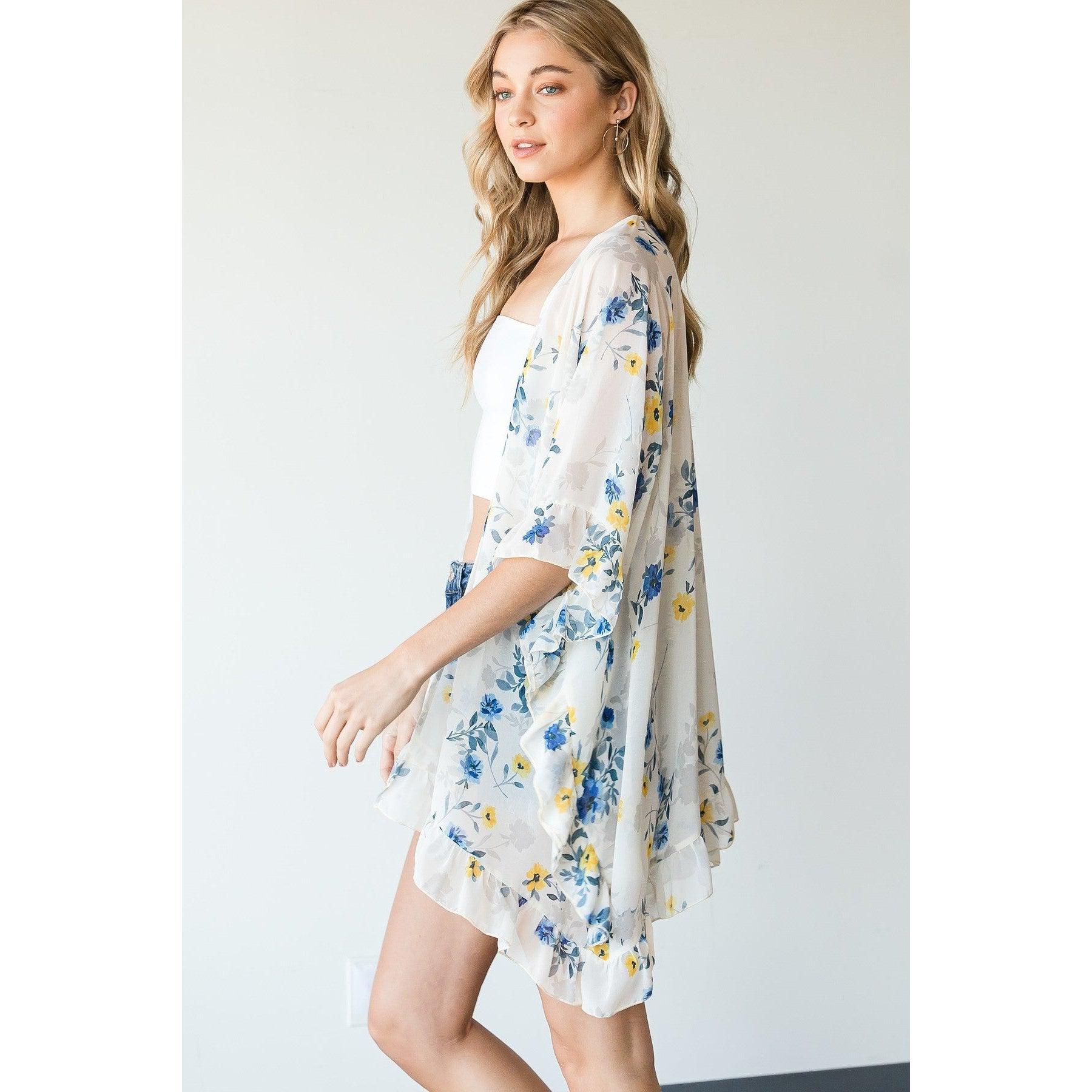 Ruffle Trim Lightweight Kimono