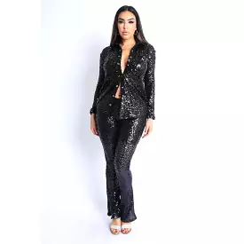 Sequin Button Down Shirt And Pant Set