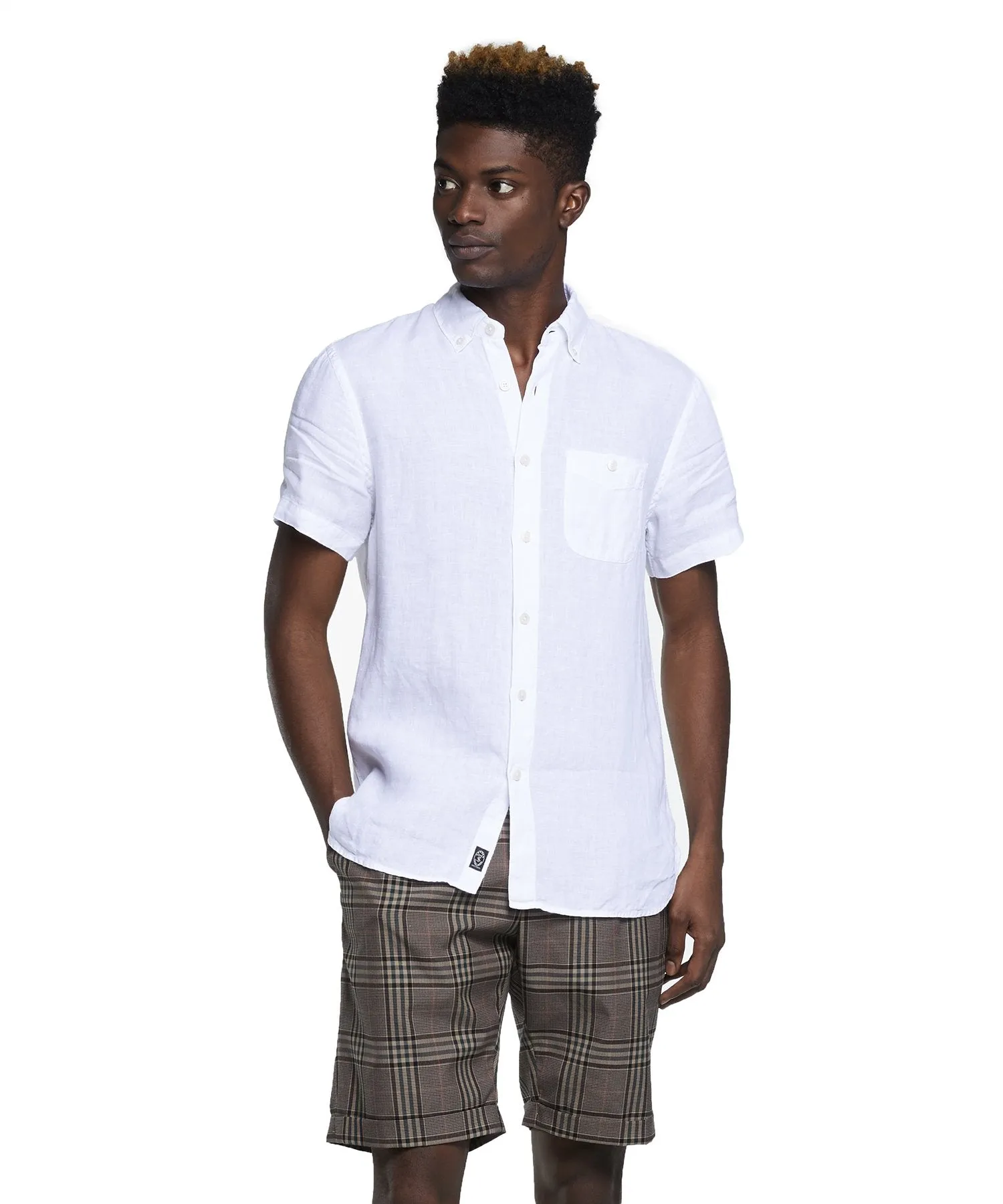 Short Sleeve Linen Button Down Shirt in White