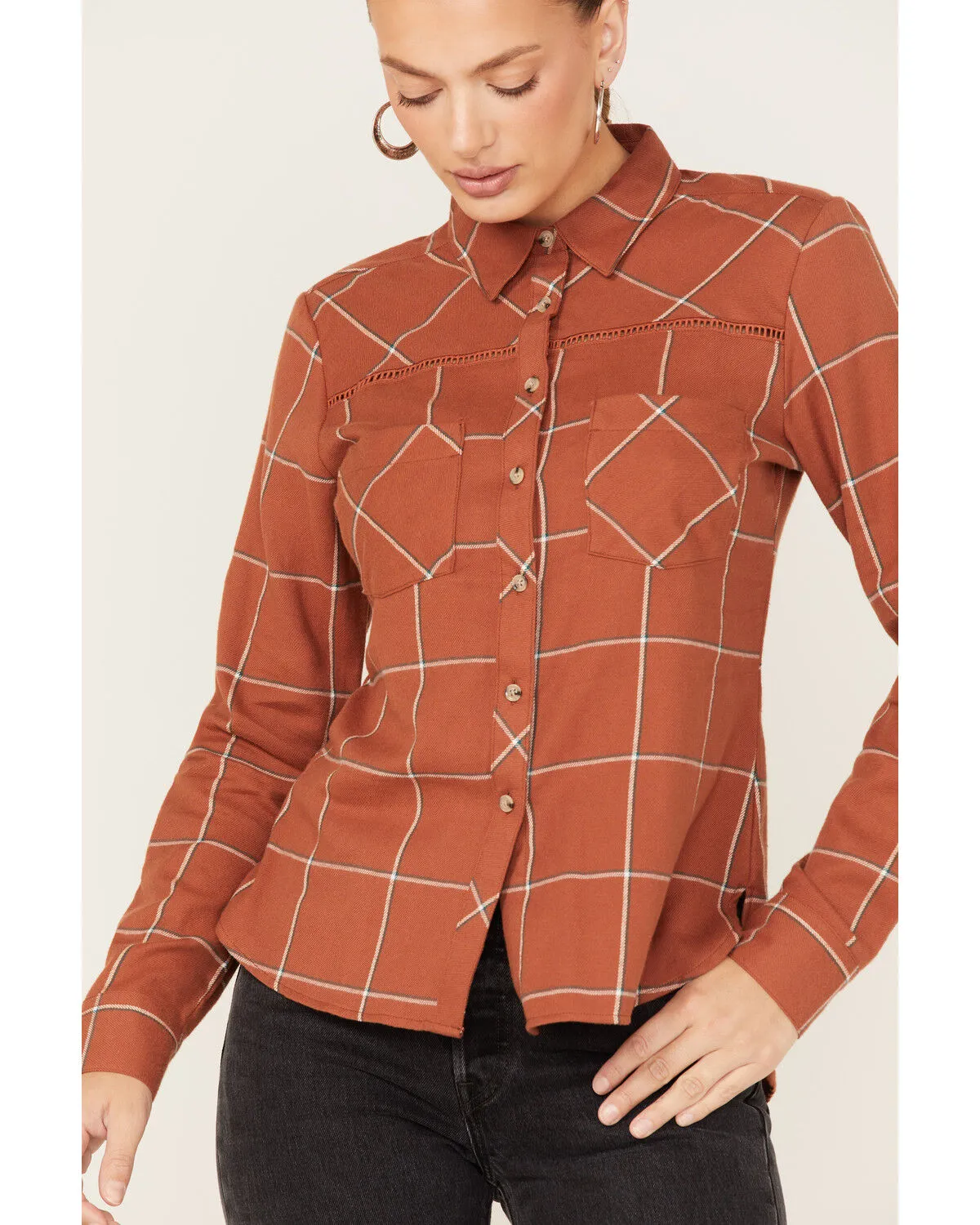 Shyanne Women's Plaid Print Long Sleeve Flannel Button-Down Shirt