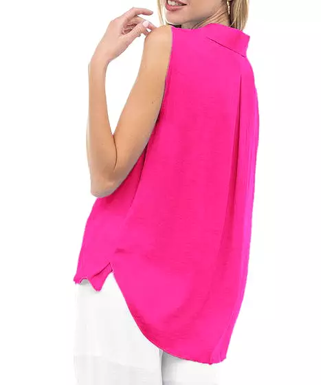 Sleeveless Button Down Shirt - Hot Pink