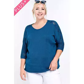 Solid Round Neck 3/4 Sleeve Sweater Top