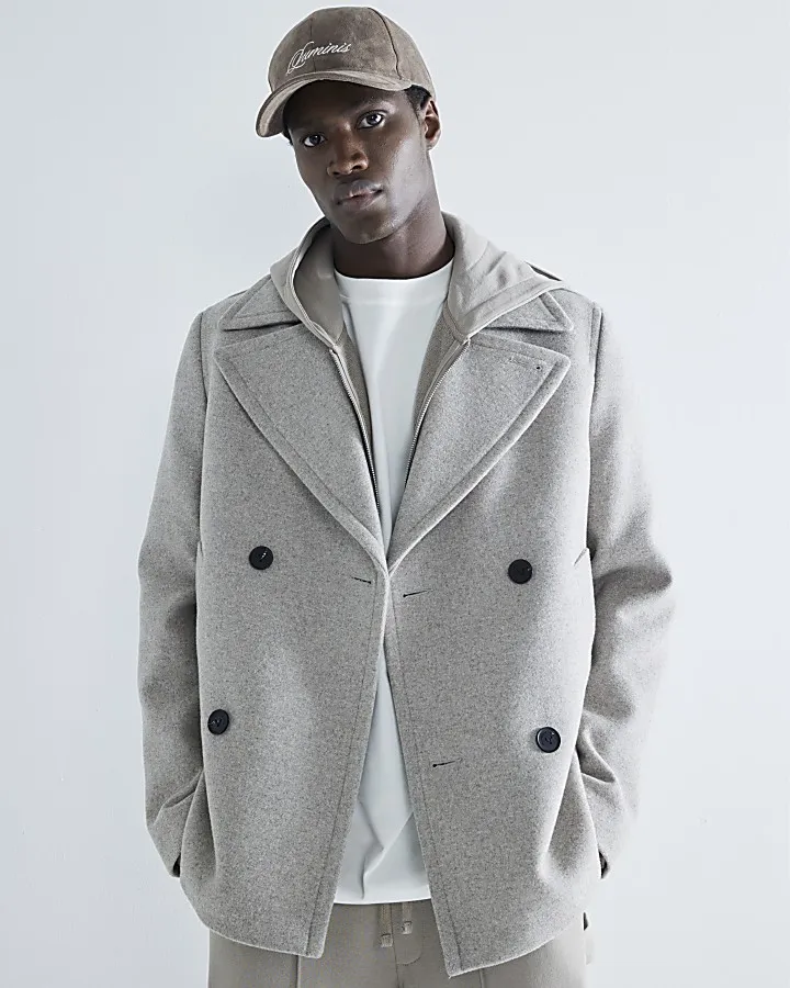 Stone Regular Fit Wool Blend Peacoat