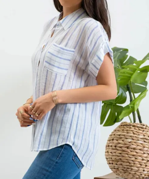 Stripe Button Down Shirt - Royal Blue