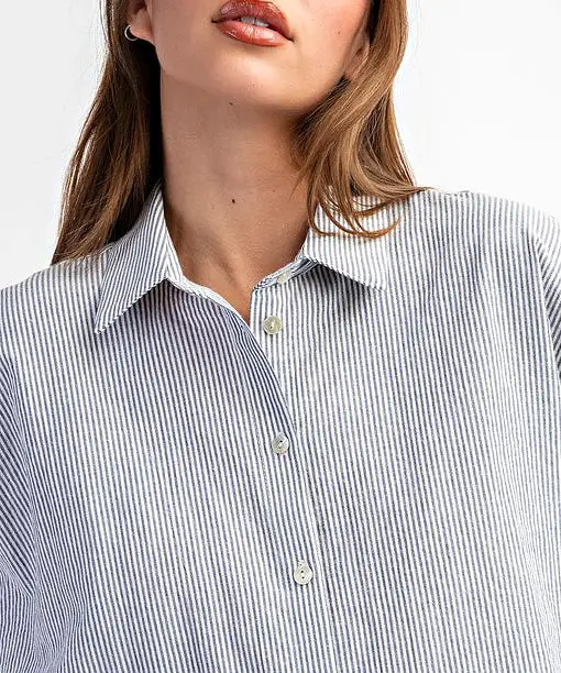 Stripe Button Down Top - Navy