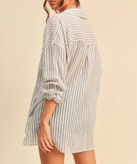 Striped Button Down Shirt - Grey