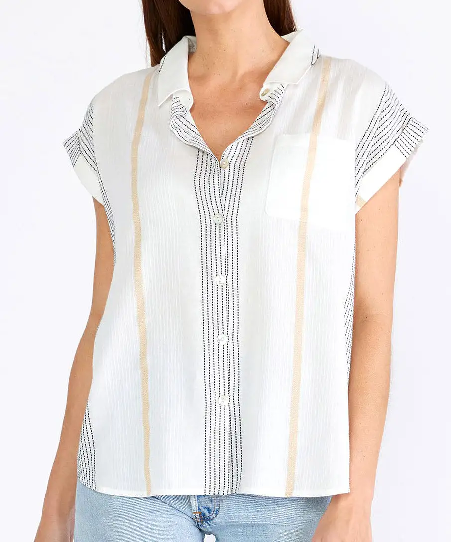 Striped Button Down Shirt - White/Gold