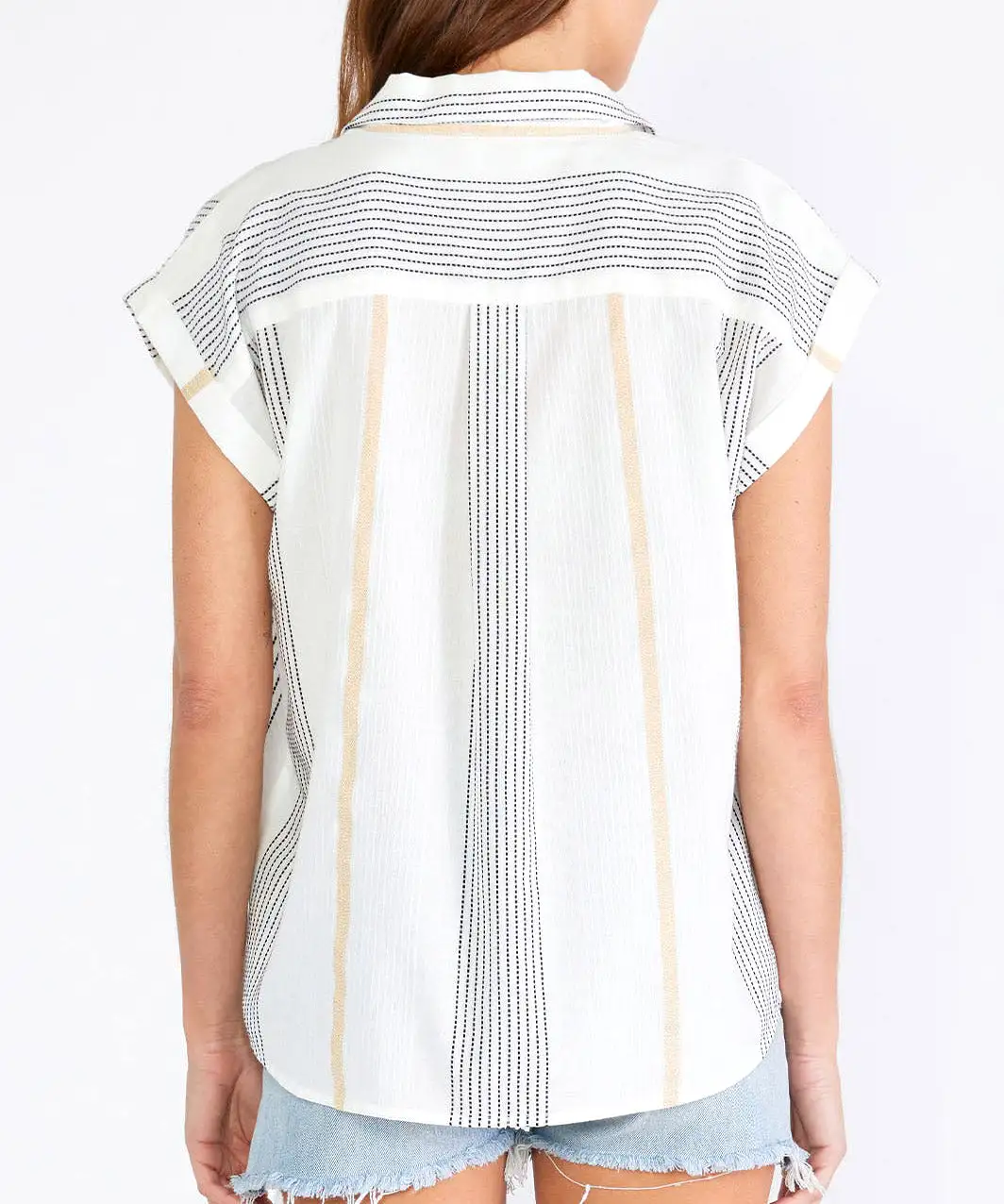 Striped Button Down Shirt - White/Gold