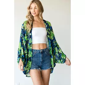 Stripes And Floral Print Lightweight Kimono