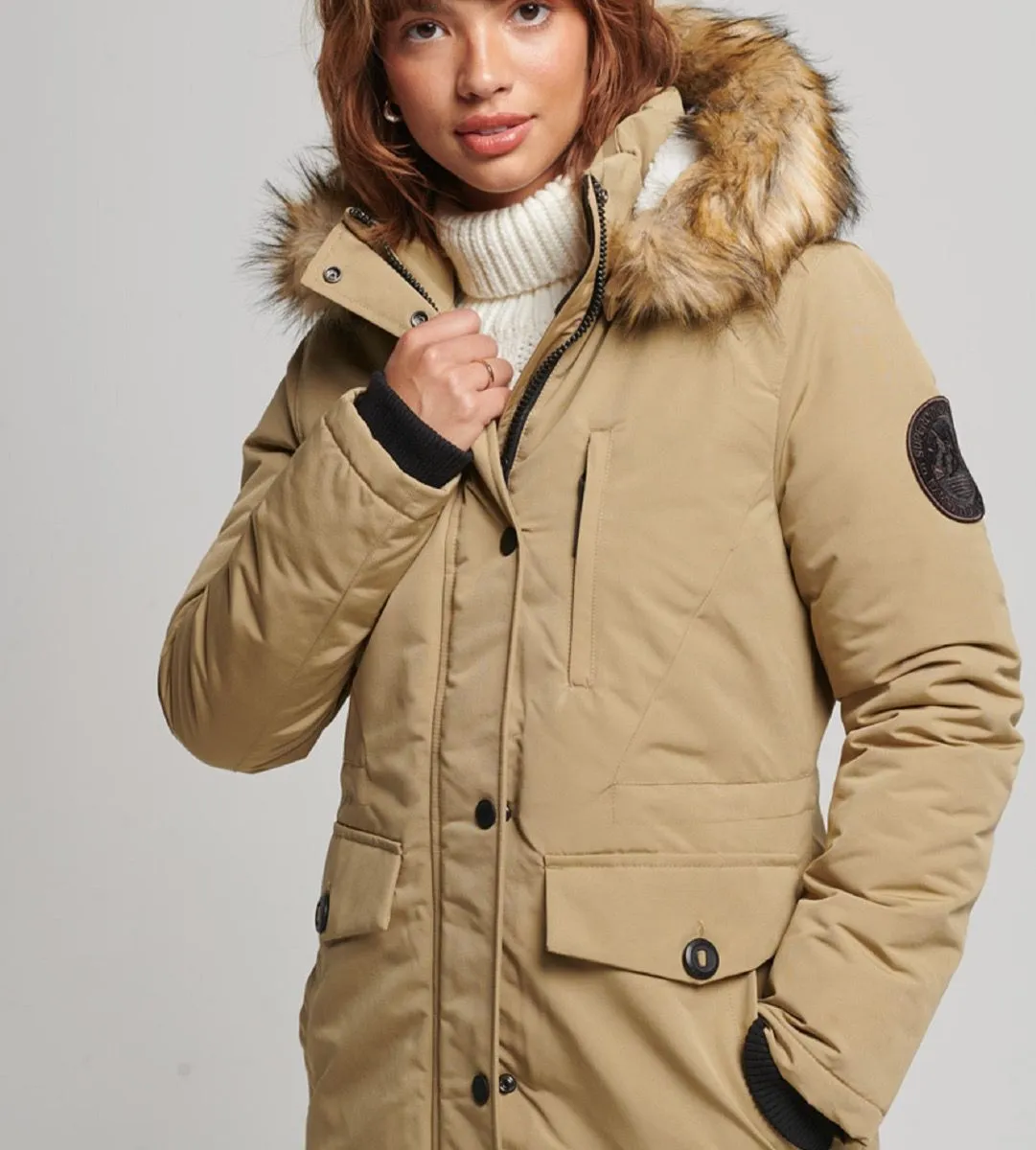 Superdry Womens Everest Faux Fur Bomber Jacket Natural Tan